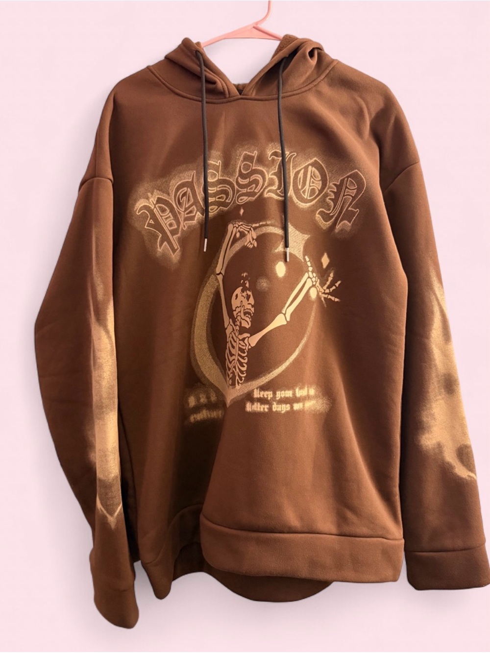 ROMWE Brown Graphic Hoodie with Skeleton Print